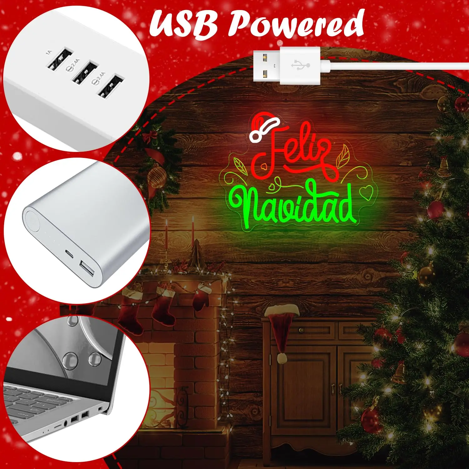 Neonowy znak Feliz Navidad do dekoracji ścian, rzeźbiony, z możliwością ściemniania, świąteczny znak świetlny na meksykańskie przyjęcie, prezent świąteczny do domu.