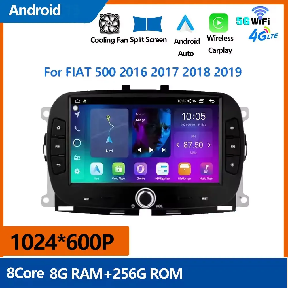 

Wireless Carplay Stereo Android Auto For FIAT 500 2016 - 2019 Car GPS Navigation Screen Multimedia Video Radio Player Stereo