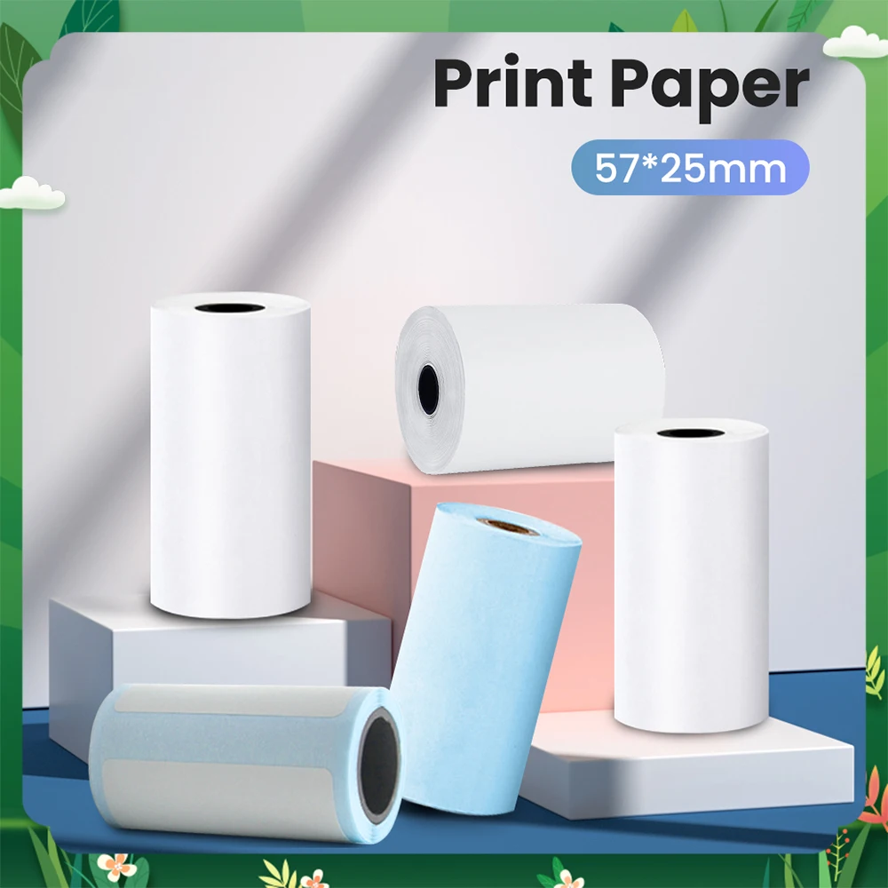 

57*25mm Printing Sticker Portable Mini Printer Self-adhesive Labels Thermal Paper Color HD Print Paper Black White Inkless Paper