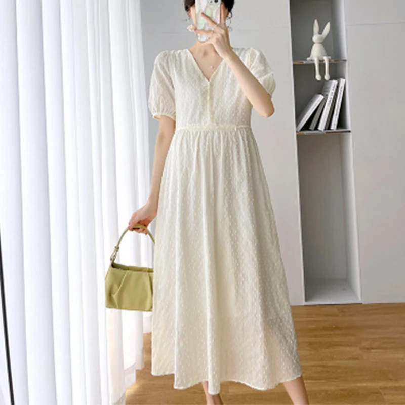 Maternity Wear Clothing New Solid Color Hollow Dress Spring Summer Loose Before Pregnancy After Pregnancy All-match Sweet Dress