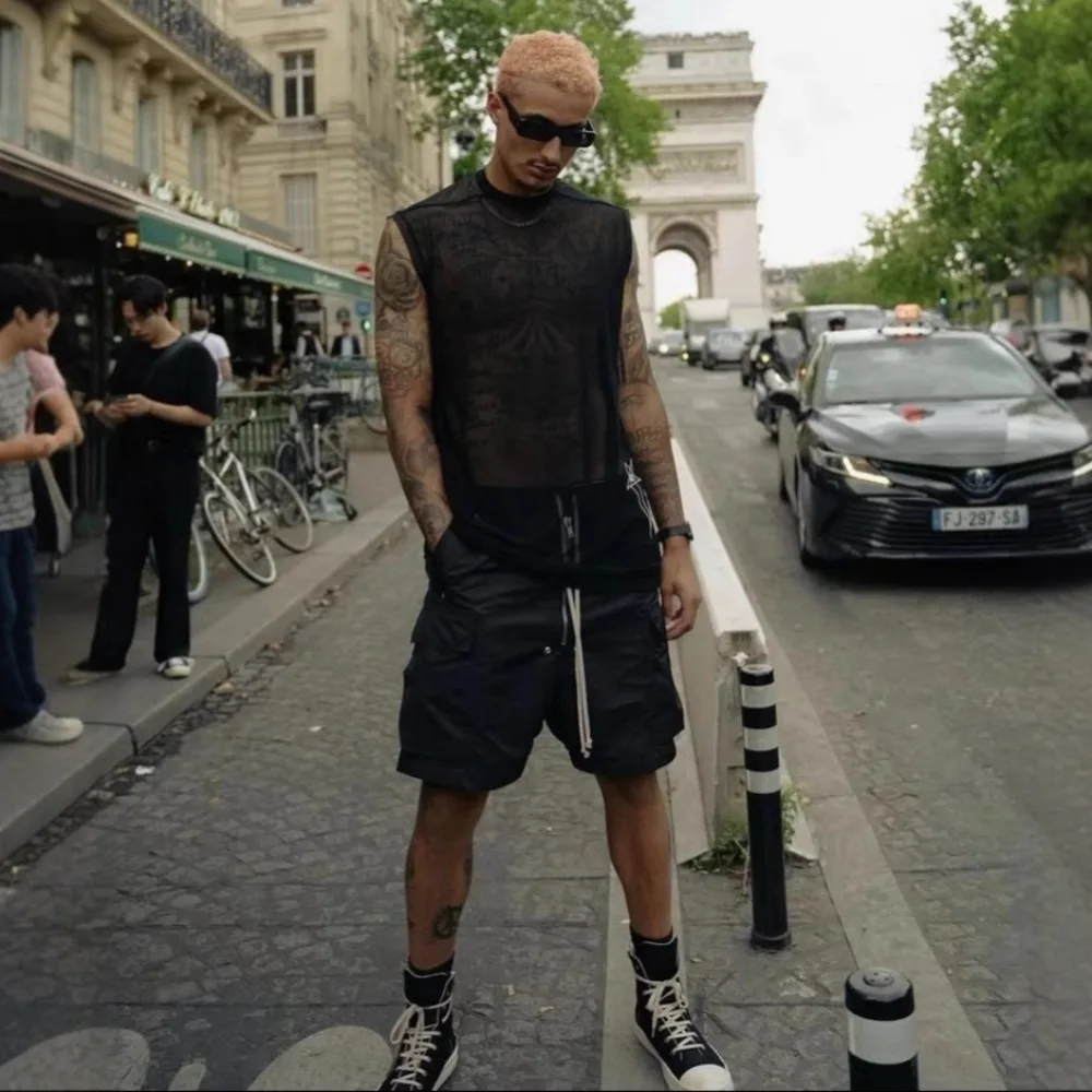 High Street Shorts Dark Style Men's Cargo Multi Pocket Functional Workwear Shorts Summer Loose Casual Five Quarter Pants