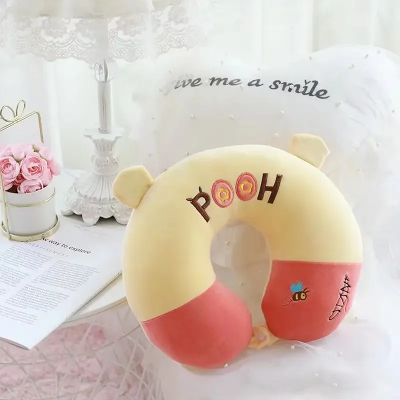 Cartoon Mickey Minnie Stitch Kawaii Travel Portable U-Shaped Pillow Car Office Hug Pillow Cervical Plush Pillow Boy Girl Gifts