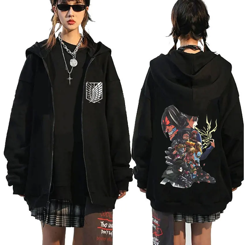 

Anime Attack on Titan Eren Jaeger Double Sided Print Zipper Hoodie Men Women Clothing Cartoon Manga Oversized Zip Up Jacket Coat