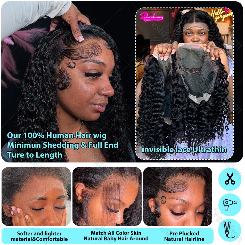 200 densidad HD rizado 30 42 pulgadas onda profunda 13X6 pelucas de cabello humano Frontal de encaje 13X4 peluca Remy brasileña Frontal de encaje transparente