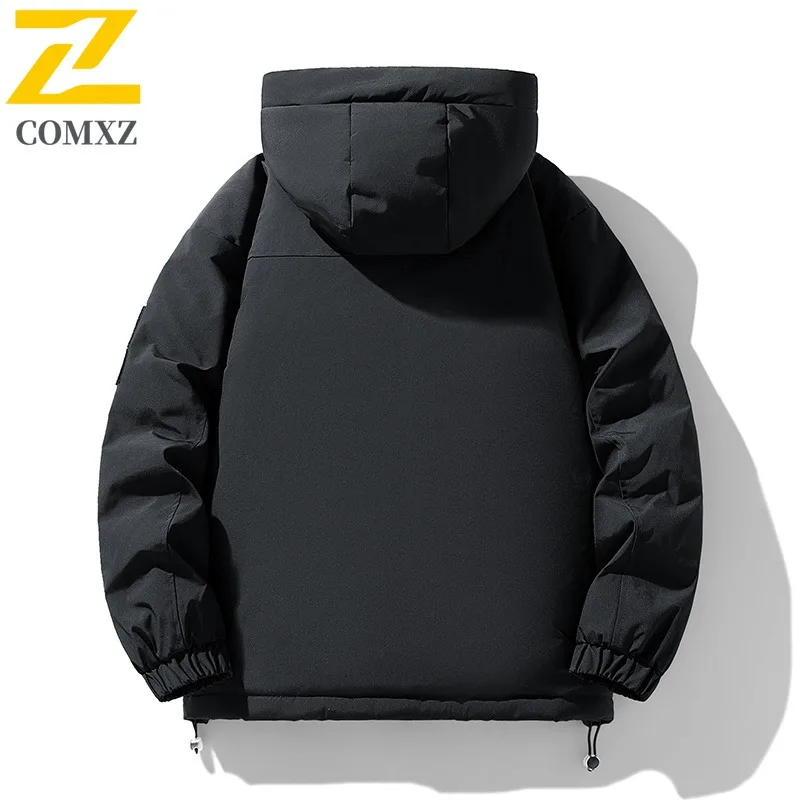 COMXZ ​Men Solid Color Hooded Cotton Jacket American Style  Winter Loose Fit Casual Warm Coat Windproof Thickened Outdoor Parka​