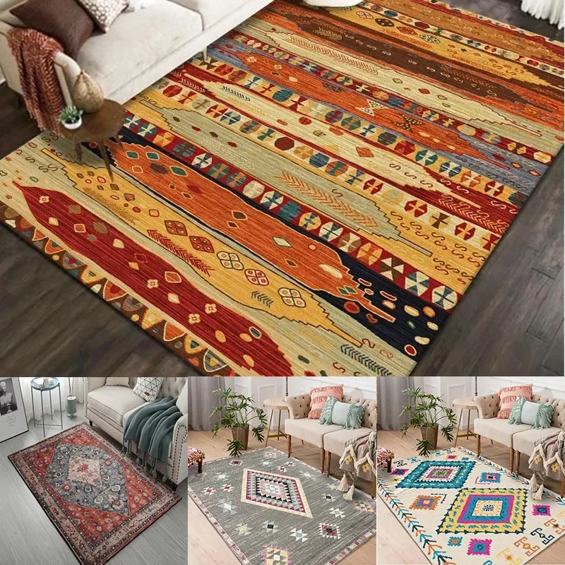 Bohemian Pattern Carpet Tribal Style Moroccan Luxury Persian Art Rug Living Room Sofa Bedroom Balcony Non-slip Door Mat Decor