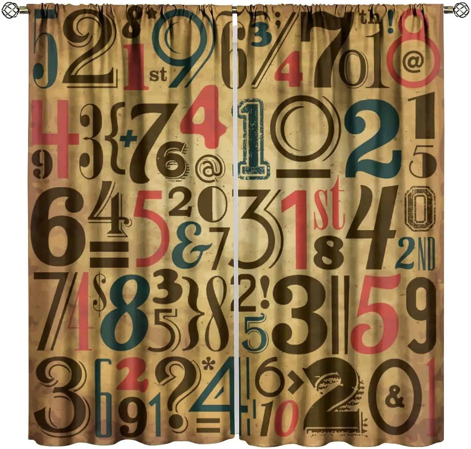 Vintage Typography Numbers Math Symbol Curtain Pair Boho Rustic Abstract Window Curtains 2pcs Living Room Home Decor Accent Drap