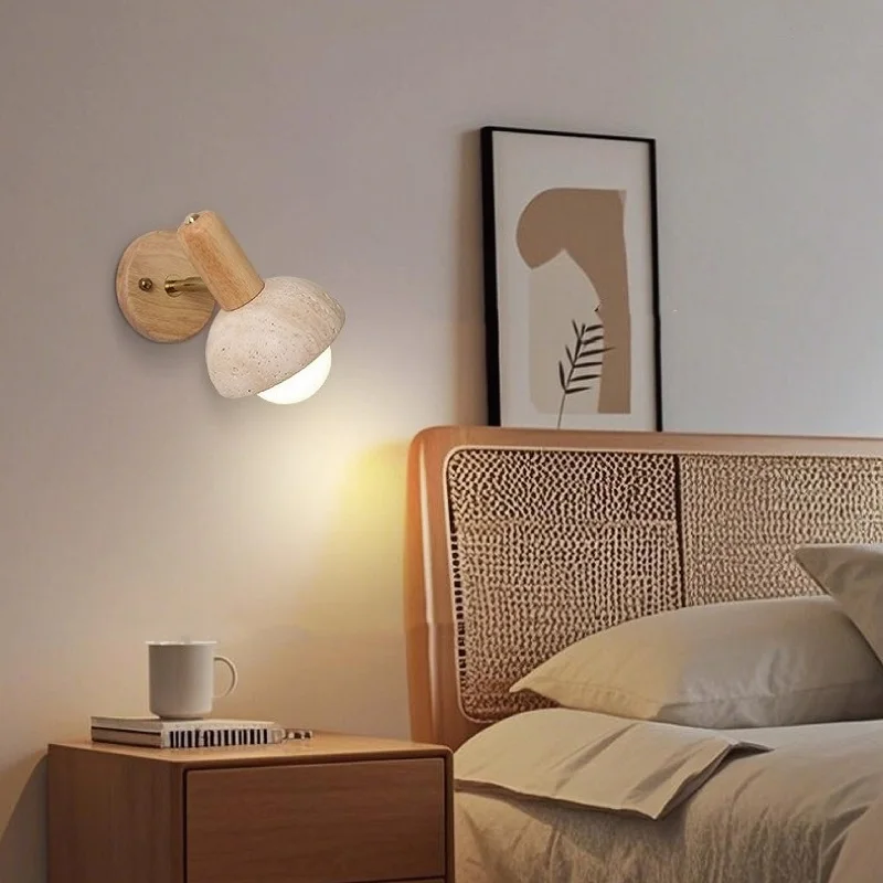 Walnut Yellow Cave Stone Wall Lamp Retro Bedroom Bedside With Switch Background Wall Lamp Staircase Entrance LED Lamp