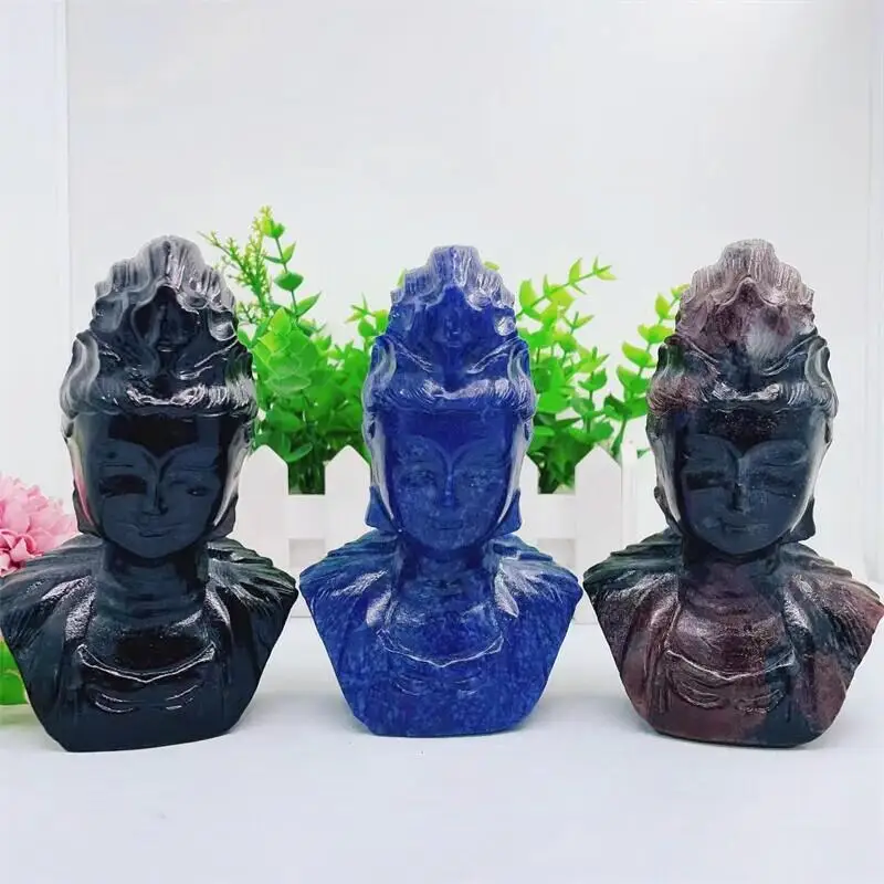 

12.7cm Natural Crystal Handmade Carved GuanYin Statue Polished Buddha Powerful Quartz for Home Decoration Gift 1PCS