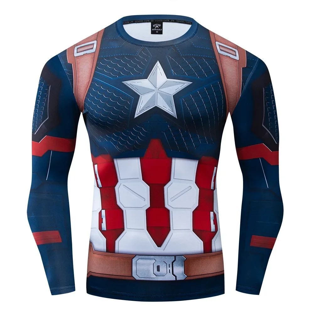 Capitán América Cosplay superhéroes Steve Rogers mismo medias deportes de Fitness, Tops de secado rápido, Disfraces de Halloween para hombres