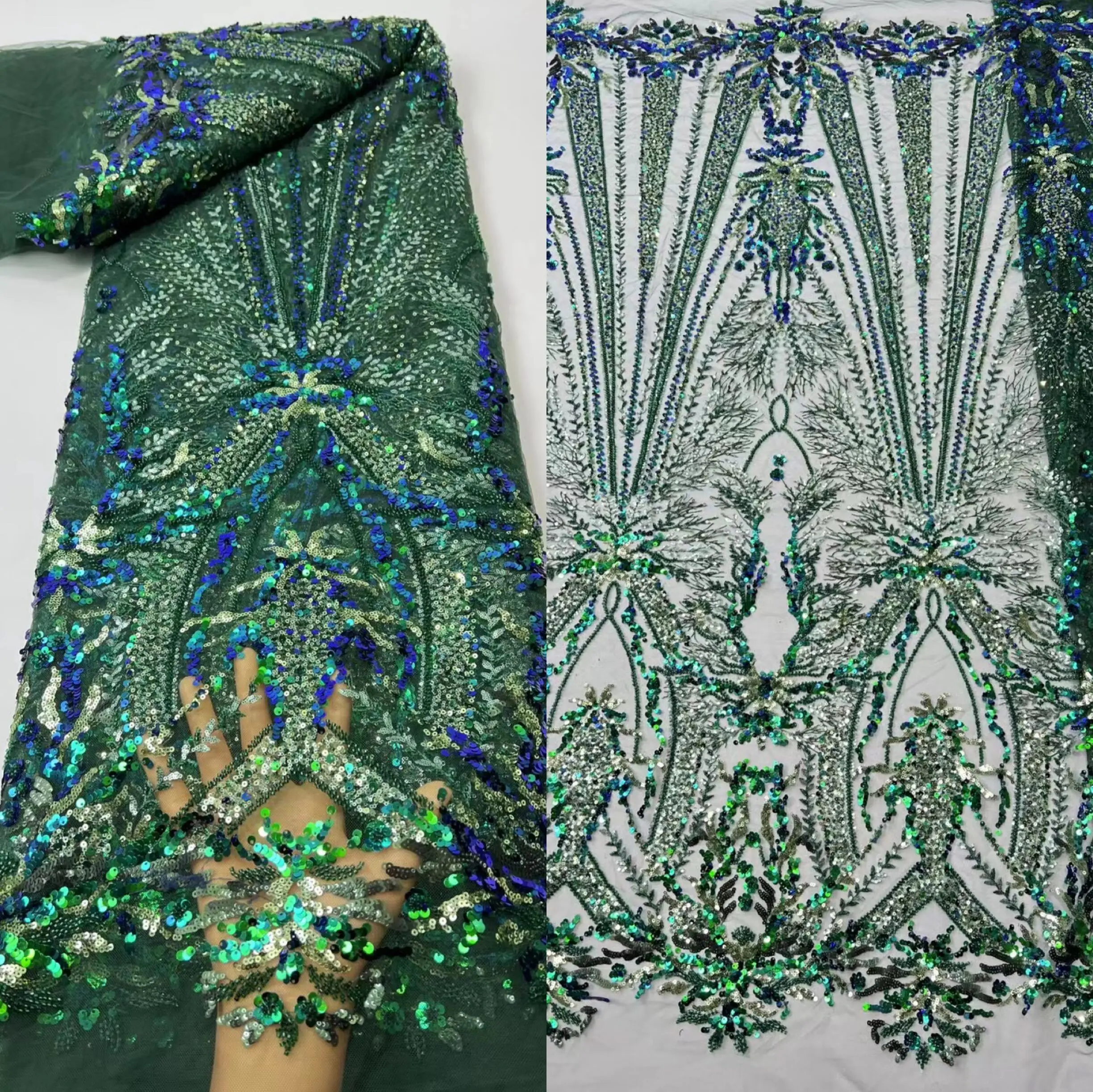 

African L-1226287 Lace Fabric Embroidery Tulle French Lace Fabirc For Wedding Nigerian Sequins and beads Lace Fabric