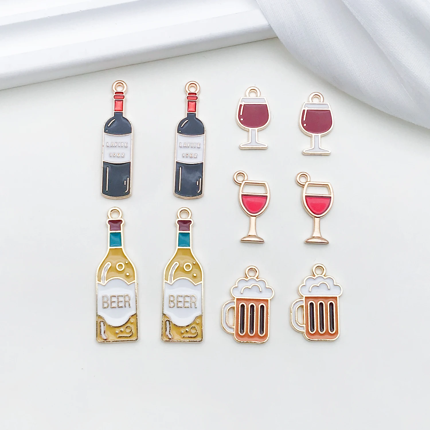 10pcs Alloy Enamel Red Wine Series Charms Beer Wine Glass Design Pendants for DIY Necklace Bracelet Earrings Jewelry Making