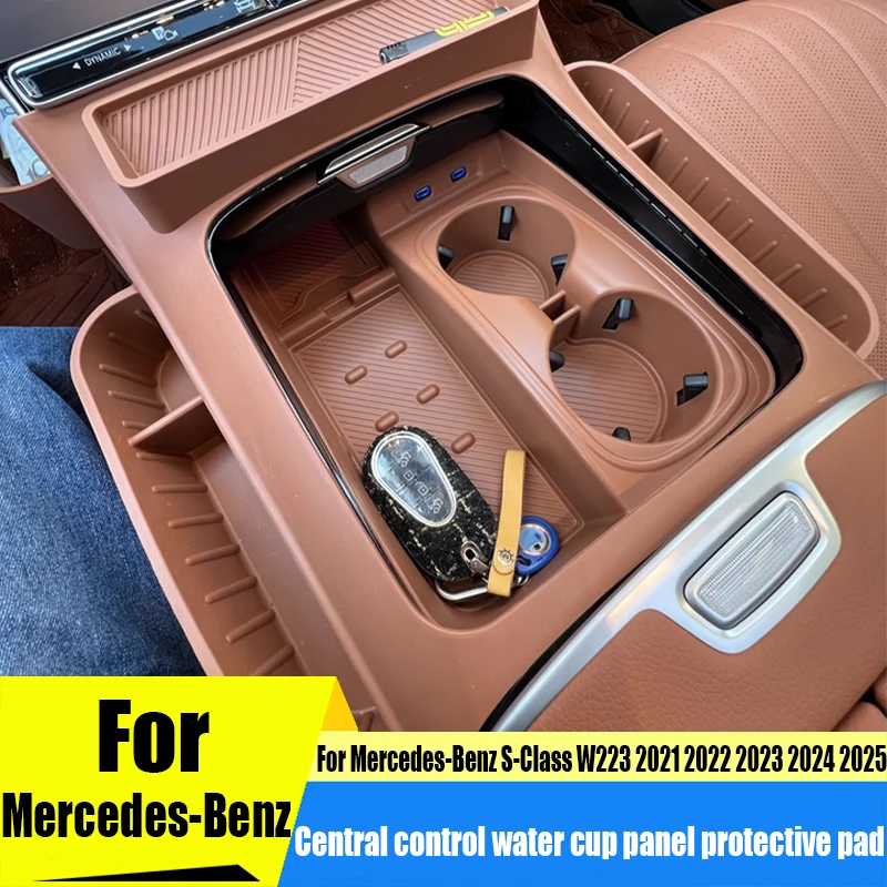 

For Mercedes-Benz S-Class W223 2021-2025 central control water cup panel silicone dust pad car interior modification parts