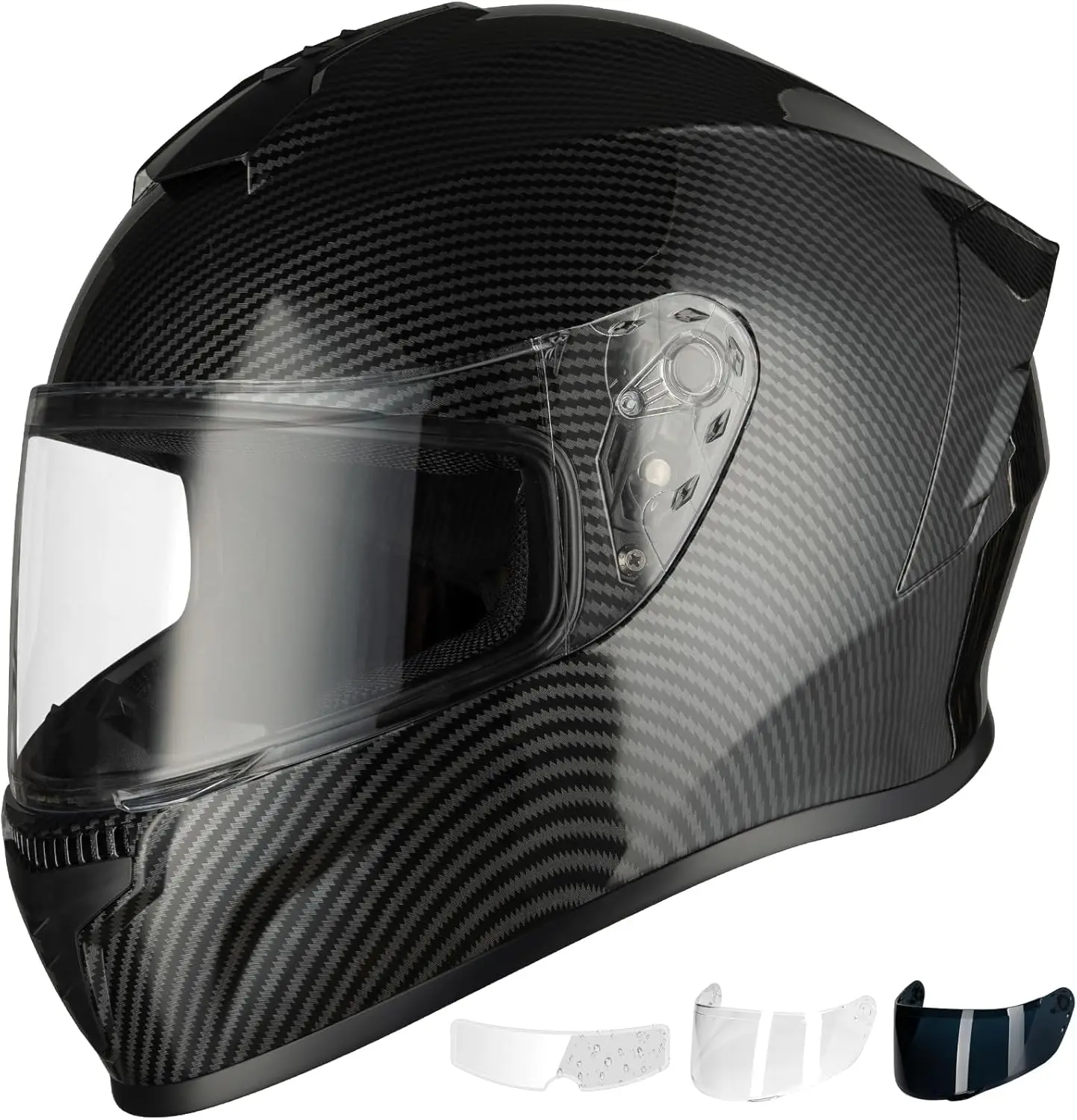 

Full Face Motorcycle Helmet DOT Approved, Anti-Fog Film, Carbon Fiber Design for Adults Men Women