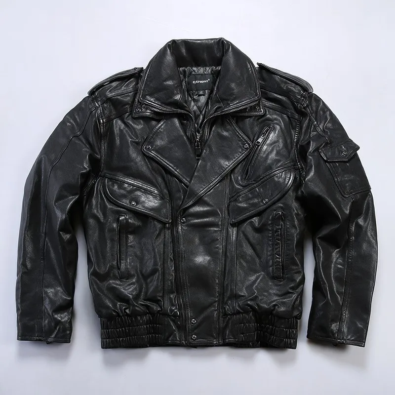 Men's double lapel leather made of vegetable-tanned cotton