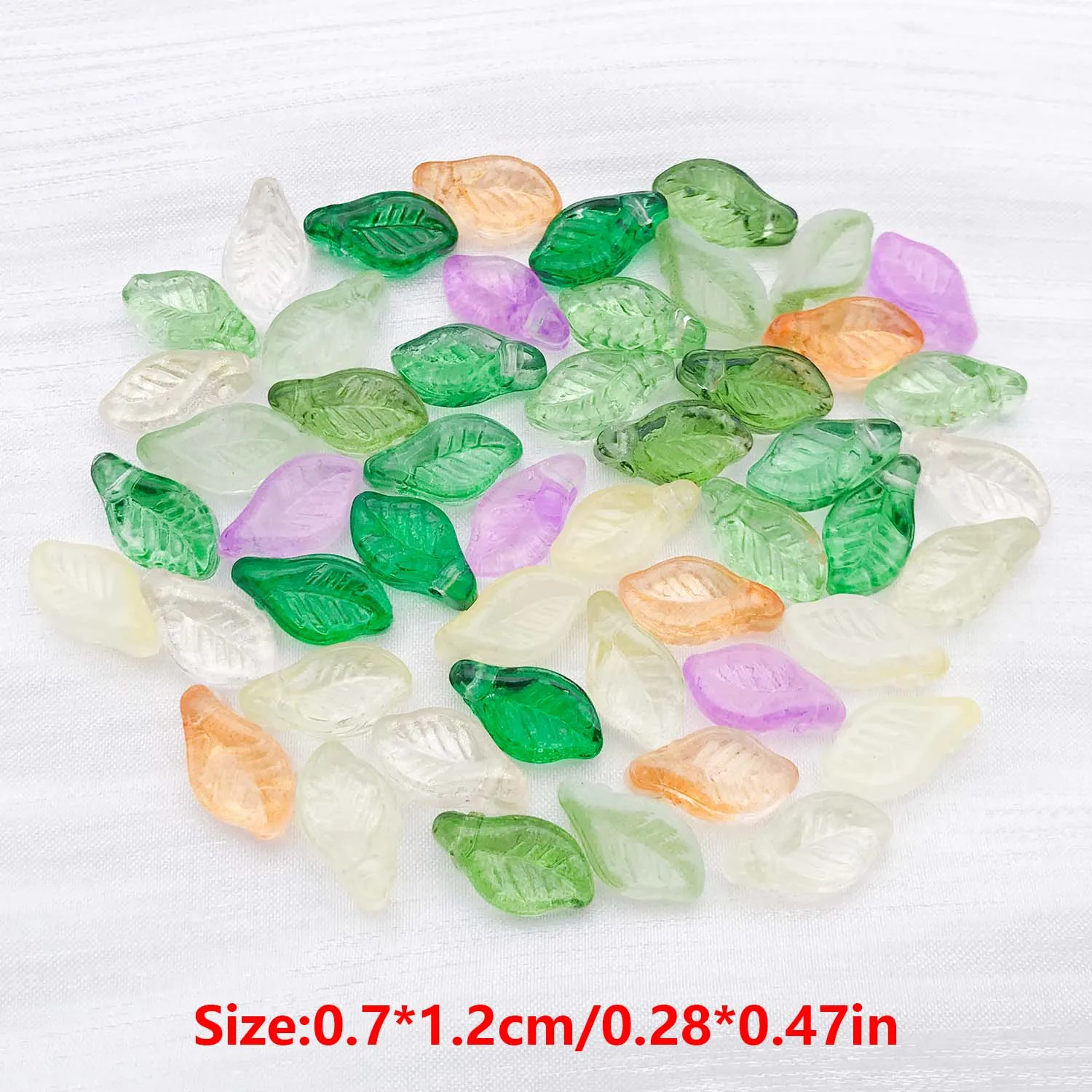 50pcs 7*12mm Colorful Glass Leaf Spacer Beads, Loose Beads for DIY Bracelets Necklaces Earrings Jewelry Making Accessories