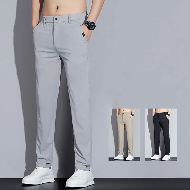 

Men Summer Ice Silk Business Slim Fit Suit Pants Male Fashion Stretch Straight Quick Drying Breathable Comfortable Trousers