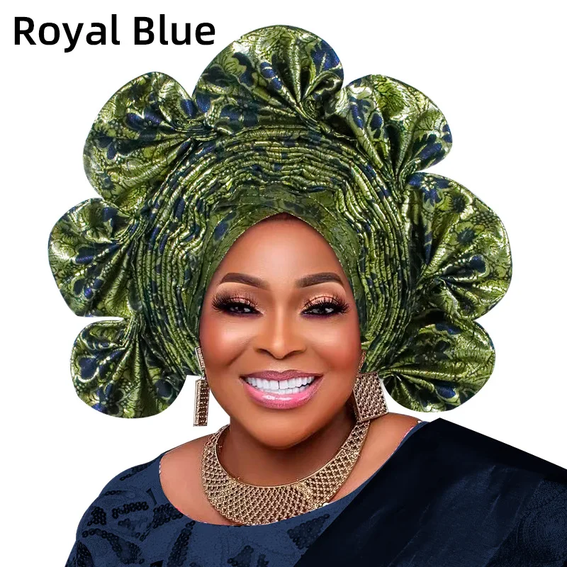 

New Exaggerated Fan-shaped Auto Gele Alrady Made Headtie for Women African Headwraps Wedding Party Head Ties Female Turban Cap