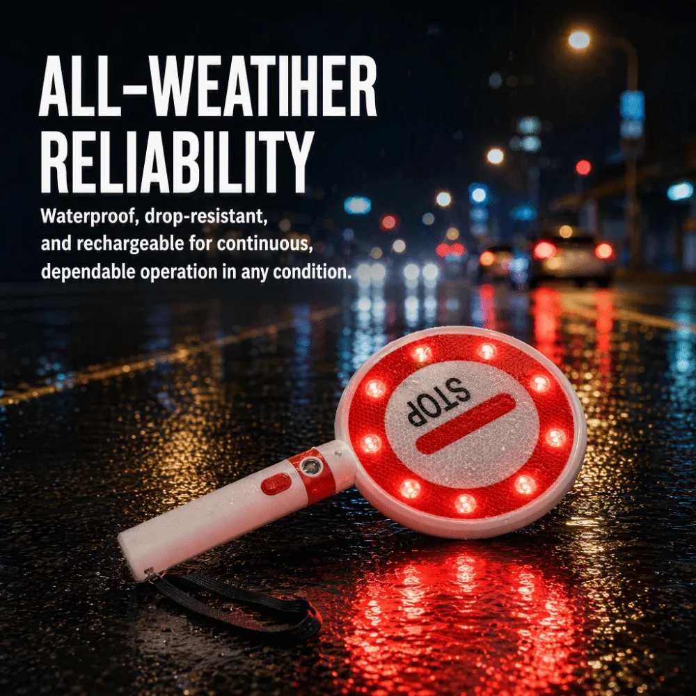High Quality Reversible Handheld Stop Sign LED Reflective Traffic Sign Neon Handheld Stop Go Sign School