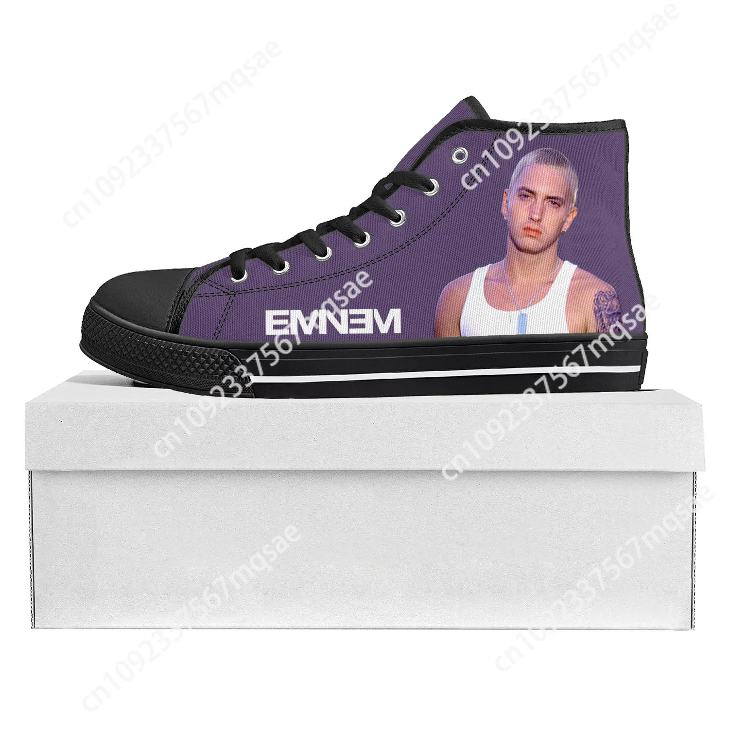 

Eminem Hip Hop Rapper Music Popular High Top High Quality Sneakers Mens Womens Teenager Canvas Sneaker Couple Shoes Custom Shoe