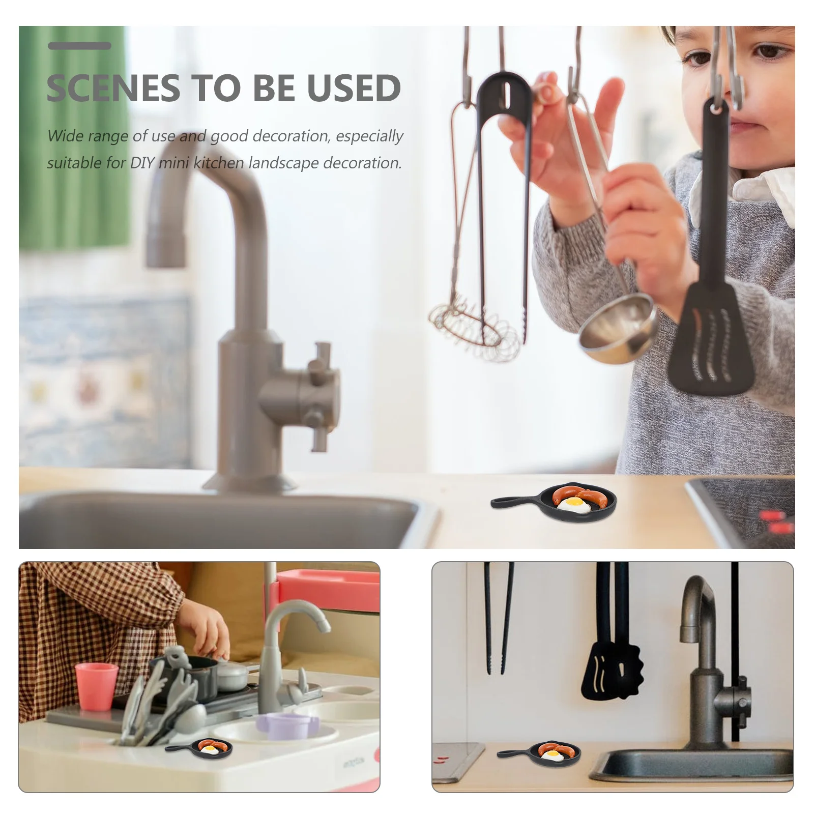 Mini Koekenpan Gesimuleerde Ei Bacon Keuken Scène Imitatie Kookgerei Woondecoratie Kleine Ijzeren Pan Miniatuur Koken