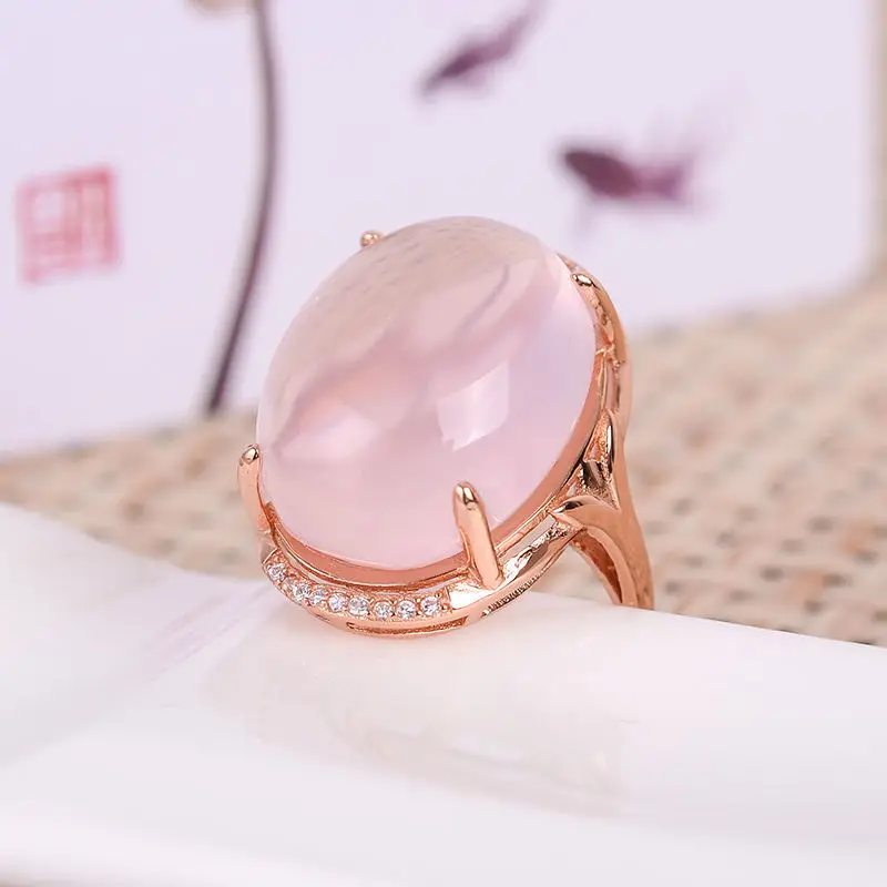 MeiBaPJ Natural Big Rose Quartz Gemstone Fashion Ring for Women Real 925 Sterling Silver Fine Charm Wedding Jewelry