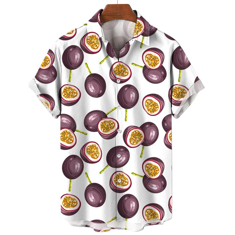 

Pineapple Lemon Passion Fruit Hawaiian Shirt Men 3D Print Coconut Shirts Summer Short Sleeve Tops Casual Street Oversized Blouse