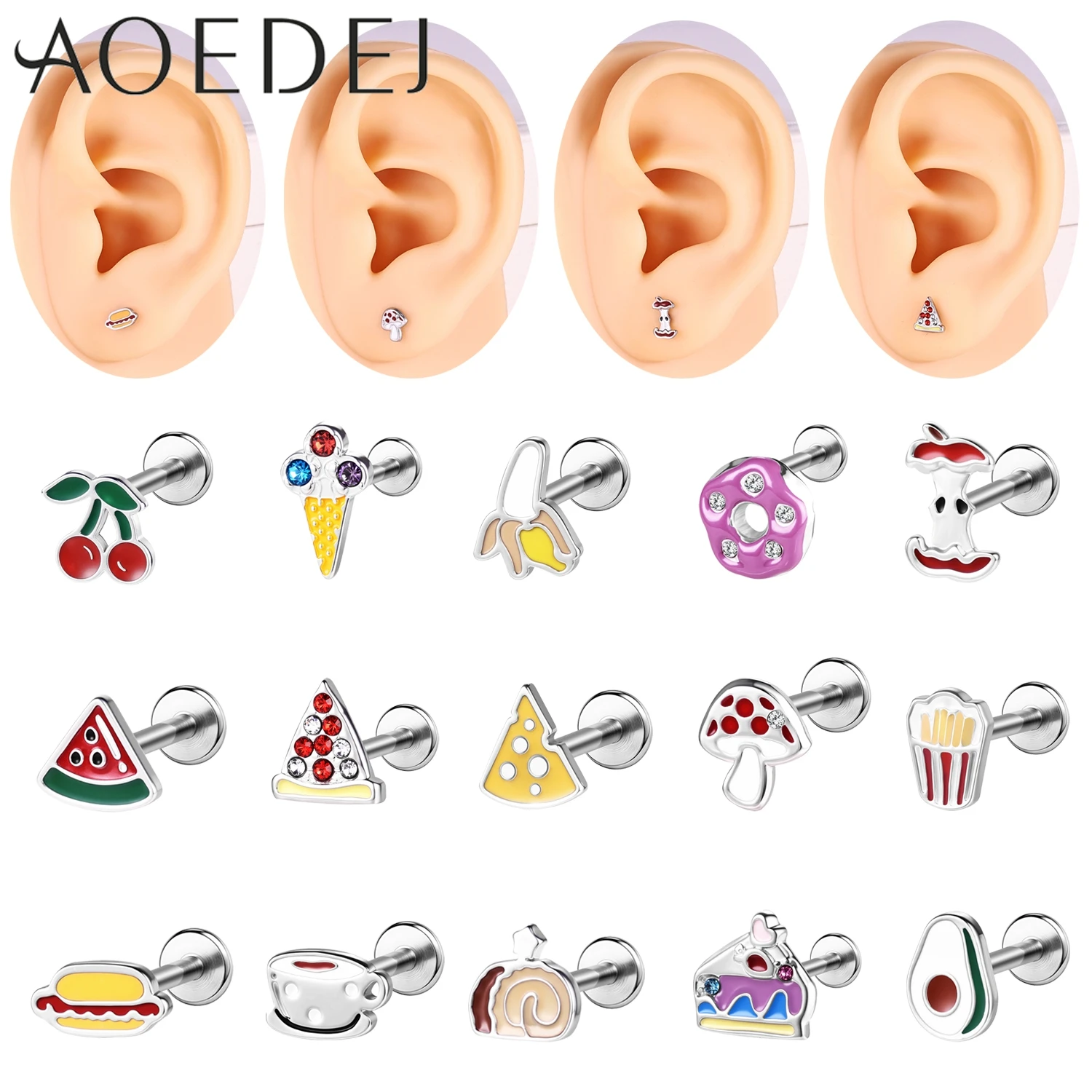 

AOEDEJ 1 PC Internal Thread Stainless Steel Lip Studs 6/8MM Ear Piercing Cake Fruit Shape Helix Cartilage Earring Jewelry 16/18G