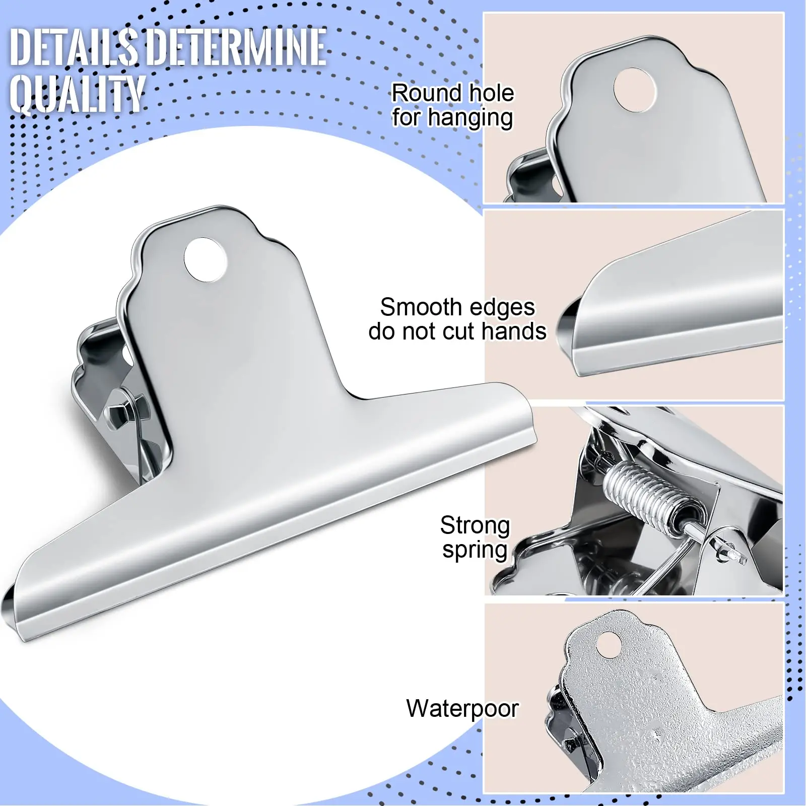 4 Inch Large Bull Paper Clips, 3pcs Silver Metal File Money Binder Clip Clamps for Home Office School Supplies