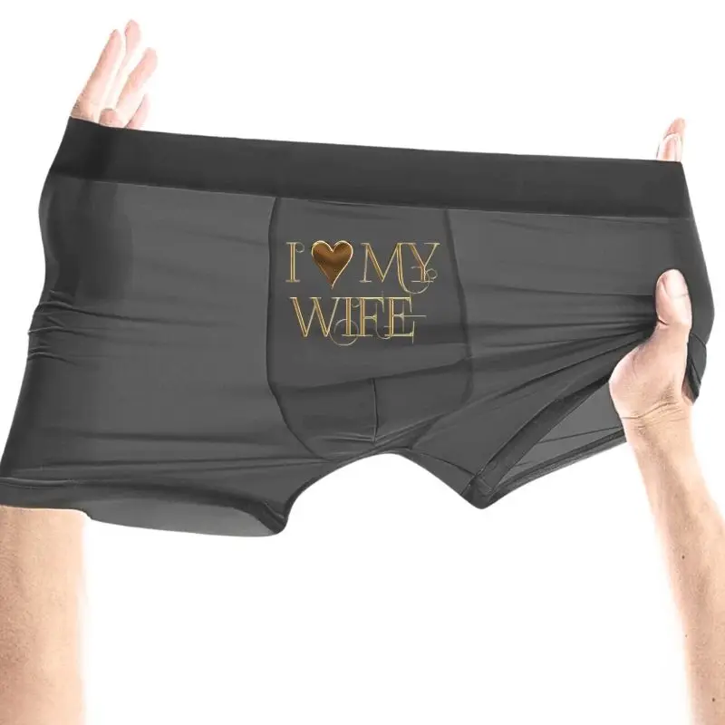 Celana Boxer Pria Motif Emas Romantis 'I LOVE MY WIFE' 1 Buah Ekspresi Kasih Kasual Sehari-hari Bahan Lembut dan Bernapas