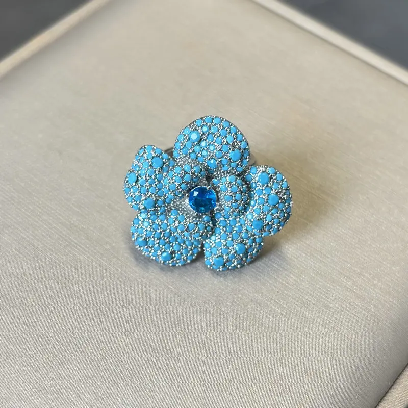 Bilincolor Fashion Blue Flower Ring for Women