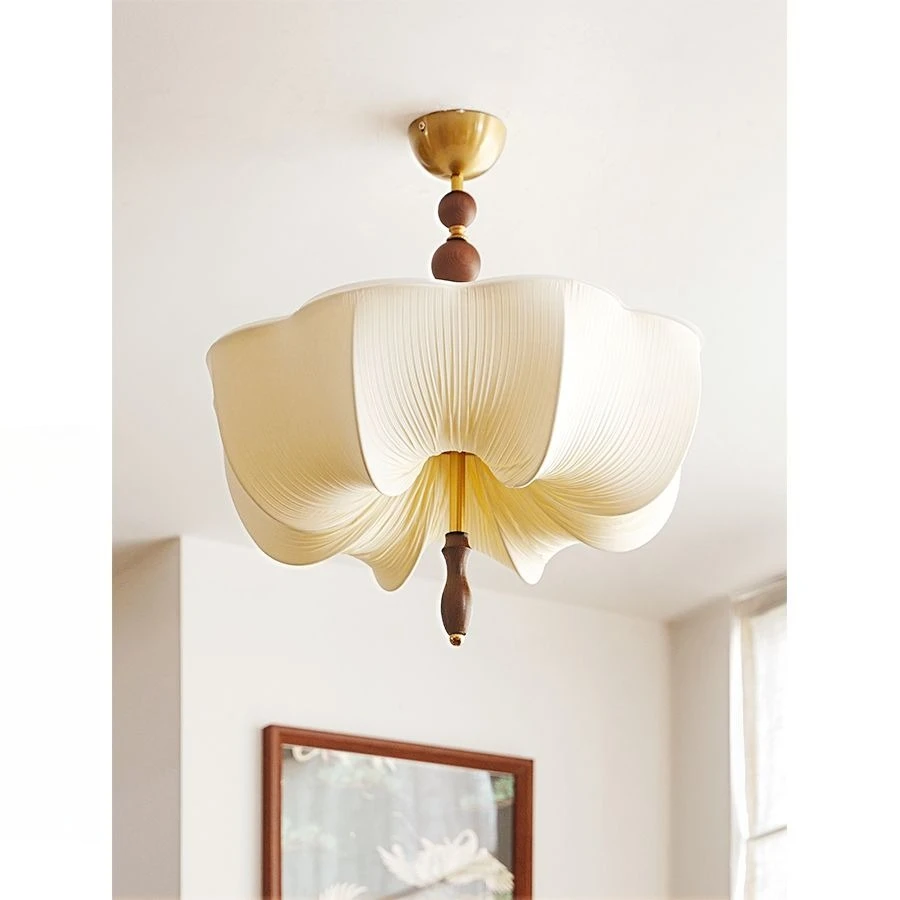 French Romantic Wabi Sabi Cream Vintage Flower Textured Glass Pendant Light LED Bedroom Study Home Decor Novelty New Indoor