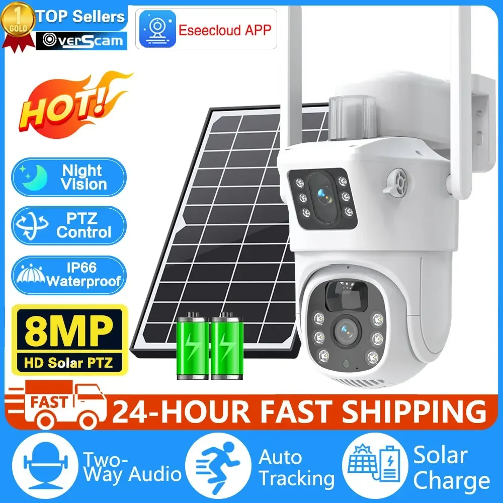 

Solar Cam WIFI Dual Lens 8MP HD Wireless Security CCTV Waterproof Night Vision PIR Human Detect PTZ Home Surveillance Cameras