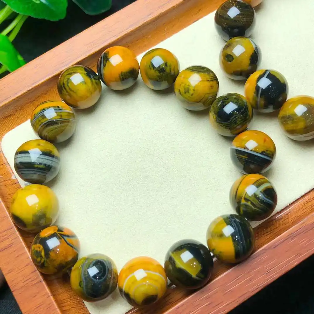 Natural Bumblebee Agates Onyx Stone Round  Beads Bracelets For Women Men Jewelry 8/10/12/14mm