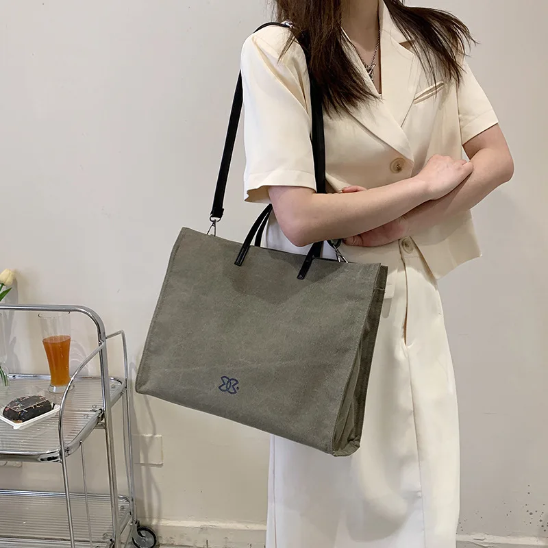 Fashion Retro Canvas Bag Large Capacity Commuter Bag Women\'s Crossbody Bag Portable Casual Simple Tote Bag