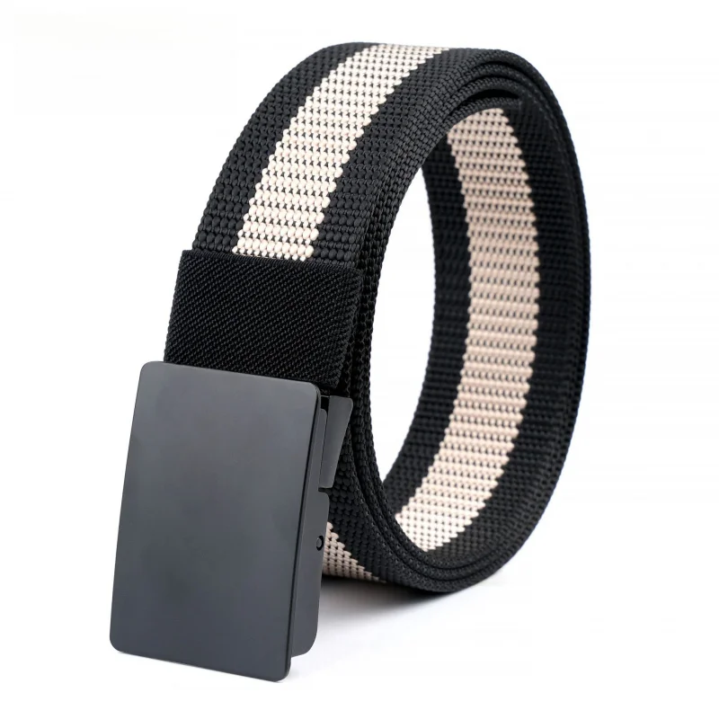 Smooth alloy buckle canvas nylon belt for men, suitable for outdoor training and weaving