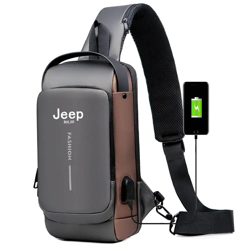 Jeep Buluo Men Anti Theft Sling Bag with USB Charging Port Waterproof Chest Bag Multi Pocket Crossbody Bag for Travel Work