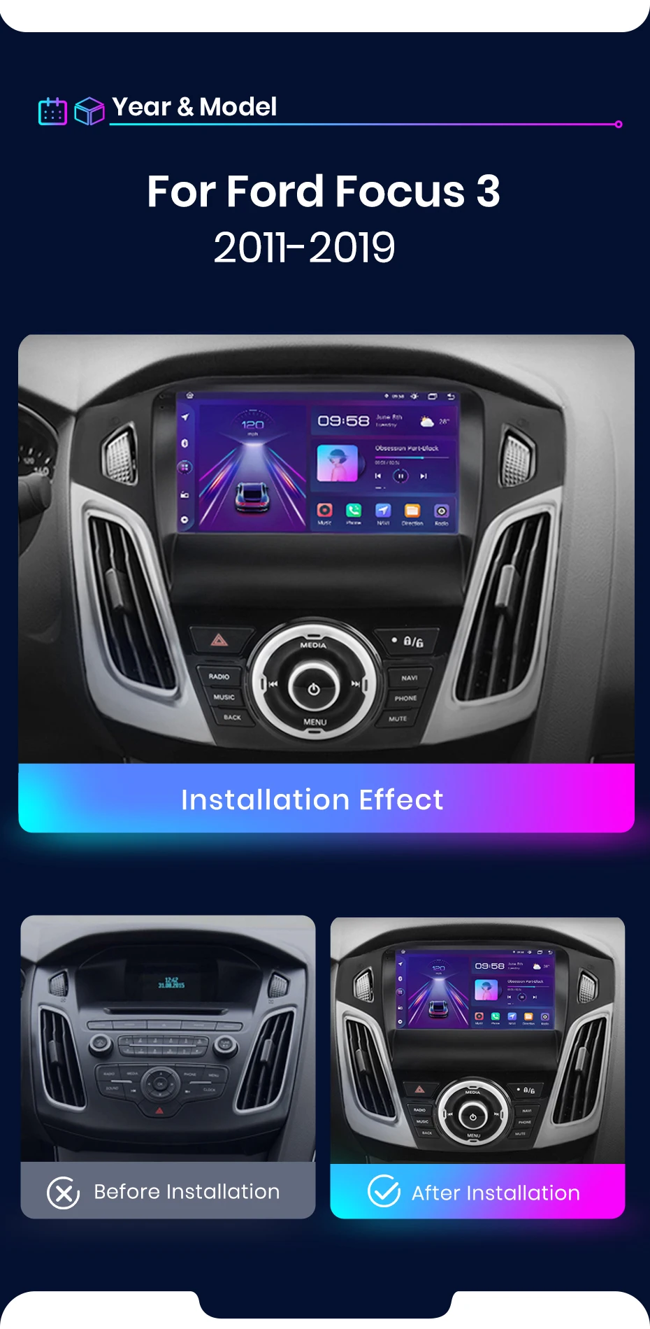 Junsun carplay android auto autoradio für ford focus 3 mk3 2006-2018 gps intelligente systeme stereo multimedia autoradio – Detail 4