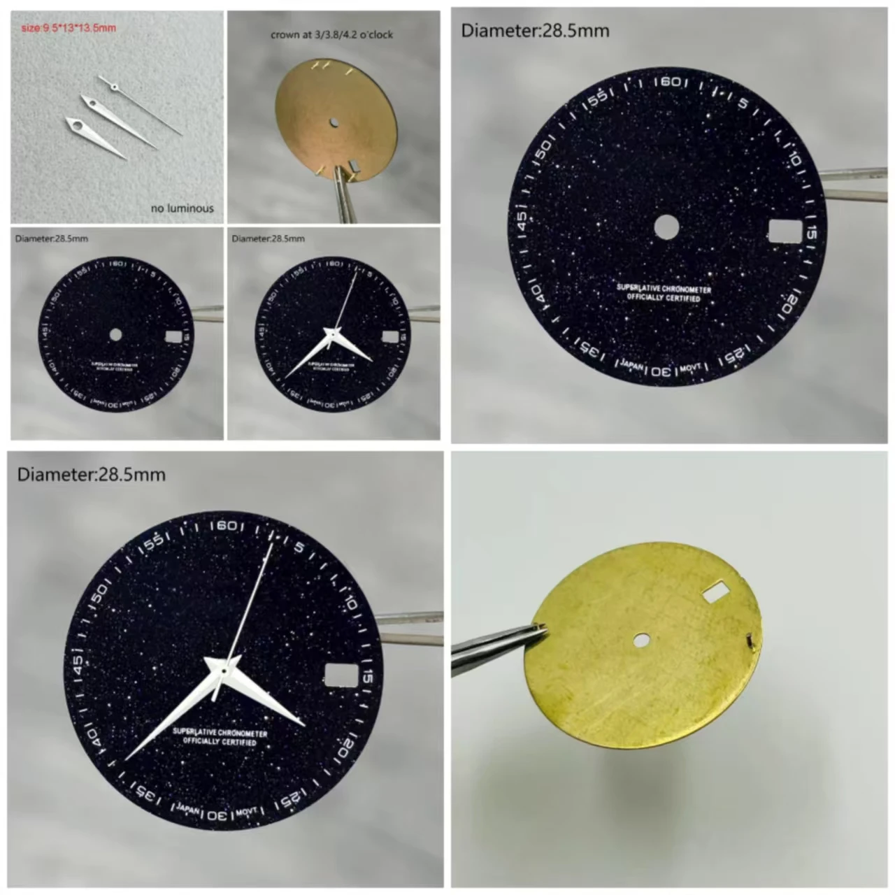 28.5mm NH35 S Logo NH35 Dial Starry Sky Stone Dial for NH35 Movement Sparkling Blue-Gold Star S Dial NH35 Date_Just Watch Parts