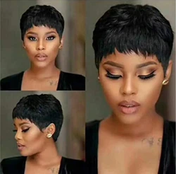 Lolely Dream Short Bob Wig 100% Human Hair Pixie Cut wigs for Black Women Full Machine Made Natural Straight 1B Color Cheap Wigs