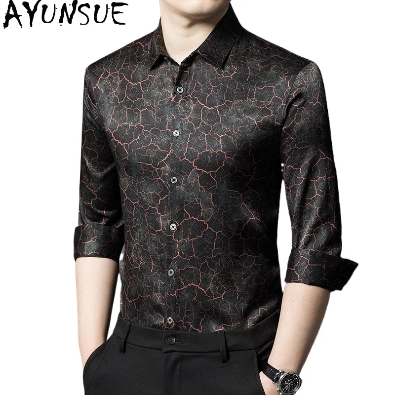 

AYUNSUE 90.8% Real Mulberry Silk Shirt for Men Spring 2026 Fashion Long Sleeve Shirts Man Clothing High Quality Gauze Silk Tops