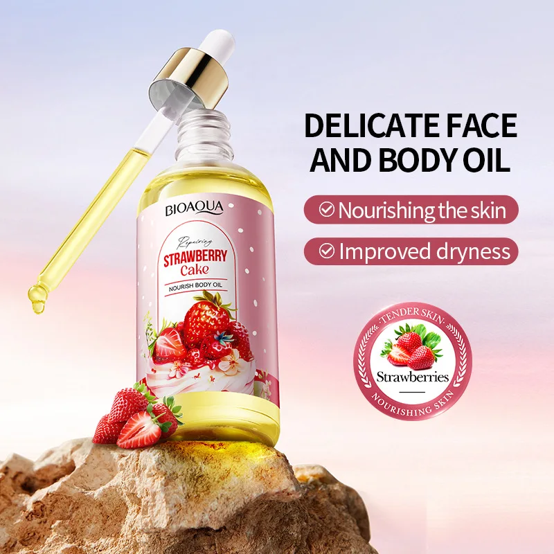 زيت الجسم المطلي بكعكة الفراولة 100 مل - تركيبة خفيفة الوزن وسريعة الامتصاص، ترطيب وتغذية للبشرة الناعمة المتوهجة