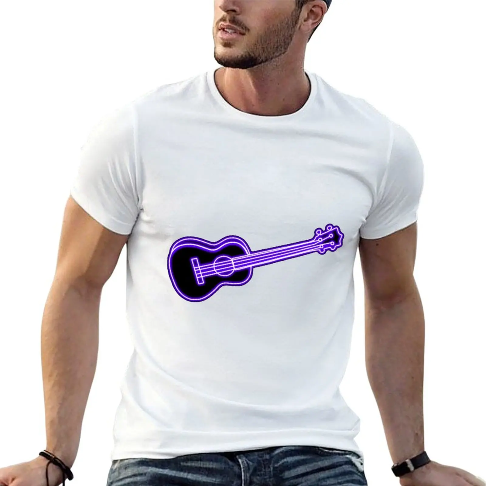 Neon Purple Ukulele T-Shirt man t shirt summer anime tshirt t shirt custom print T-shirt