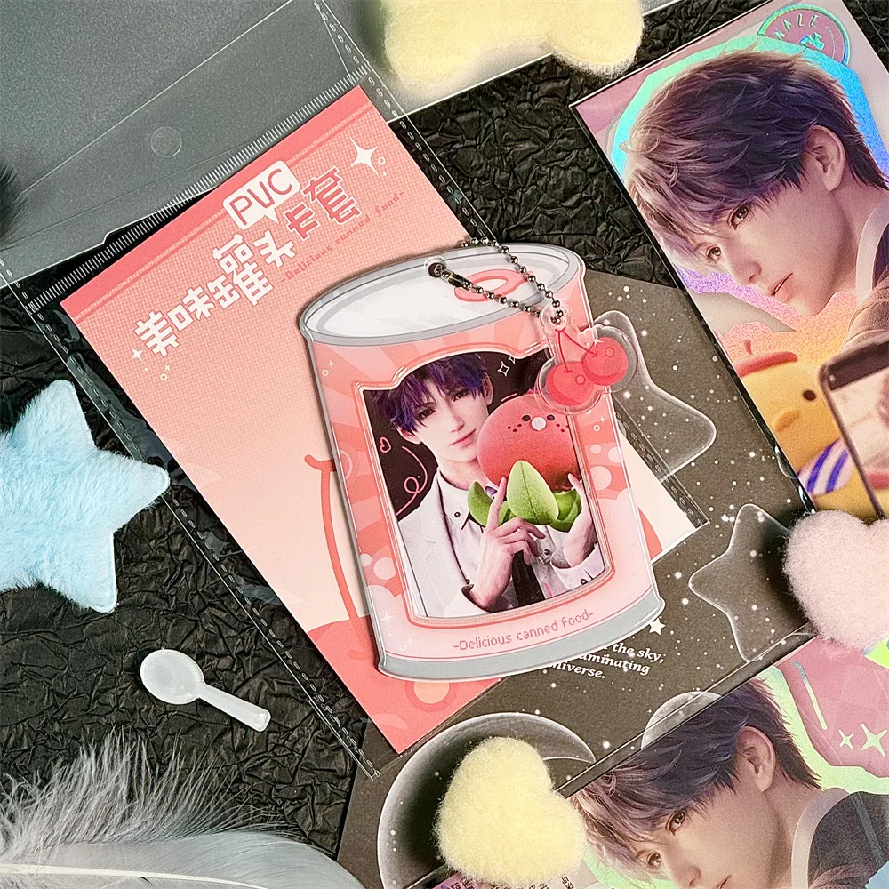 Cute Food Can Shaped PVC Card Holder 3 Inch Clear Photocard Case for Polaroid Idol Cards Keychain for Goods Display Ita Bag