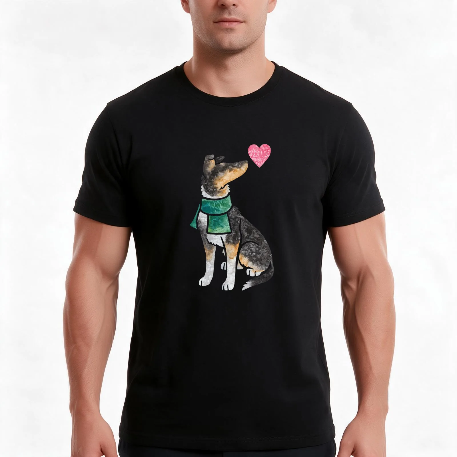 Watercolour Smooth Collie (tricolour) T-Shirt, Summer Casual Cotton Tee, Oversized Streetwear Tops, Vintage Graphic Print