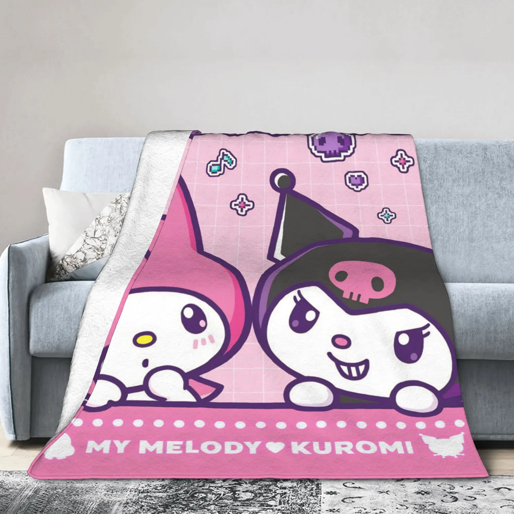 

Одеяло Kuromi My Melody, дышащее легкое одеяло с флисовым принтом для домашнего офиса, одеяло