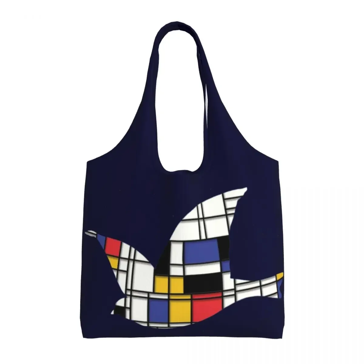 

Custom When Mondrian Meets Rene Magritte Grocery Shopping Tote Bags Piet Mondrian Bird Canvas Shoulder Shopper Bag Capacity