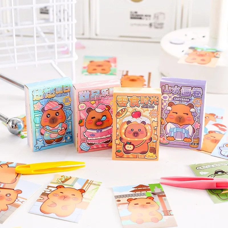 1PcsRandom Kapibara Dress-UpMiniBen,Children's Cute Cartoon Handmade Sticker Book