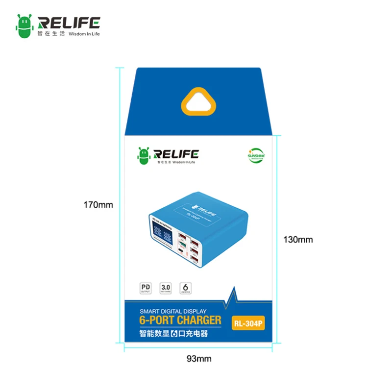 Imagem -05 - Relife Rl304p Display Digital 6-port Usb Carregador Qc3.0 Mais Pd3.0 Máquina de Carregamento Rápido para Todos os Tablets Android Telefone