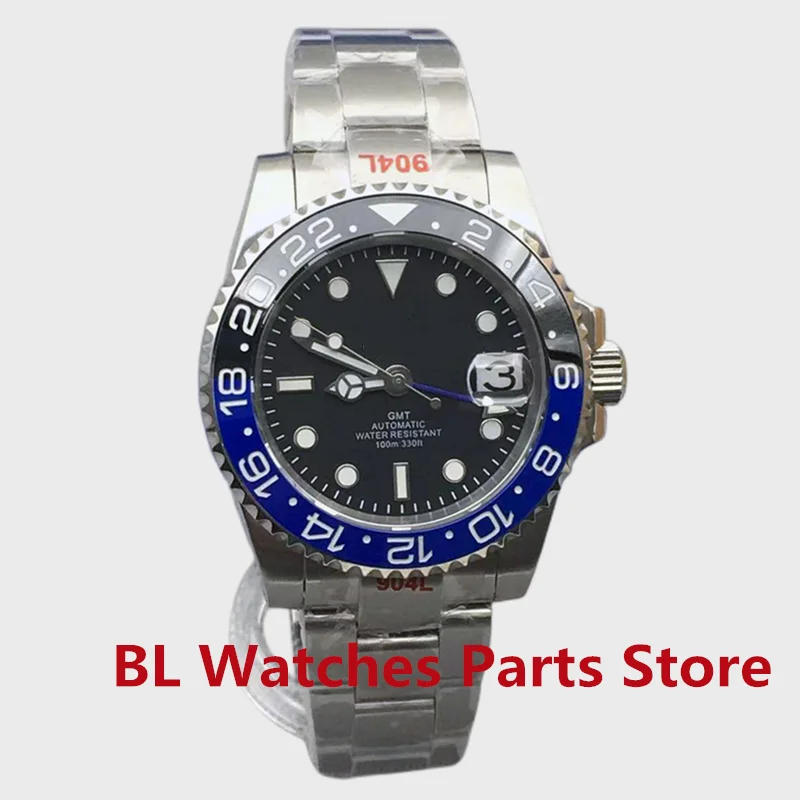 BLIGER 40mm NH34 GMT Watch For Men Mechanical Wristwatch Luminous Bezel Sapphire Glass Stainless Steel Automatic Reloj Hombre